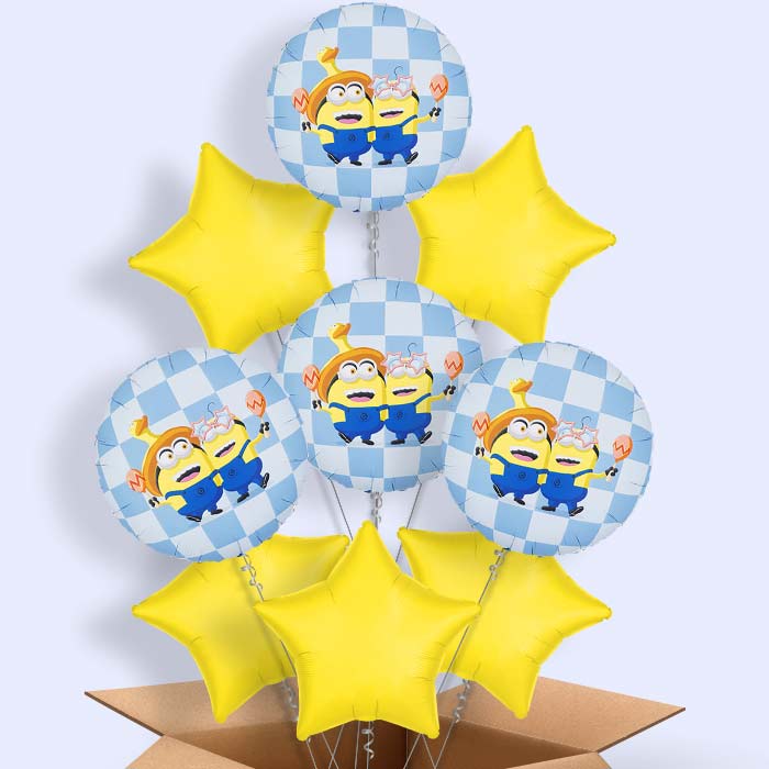 Minions Checkered Print Helium Balloon in a Box - 9 Balloons | Party Save Smile