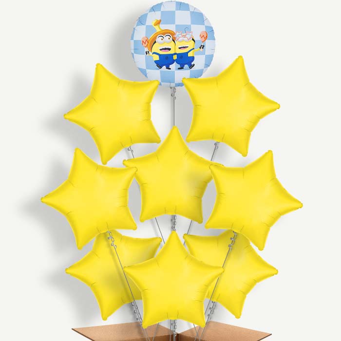 Minions Checkered Print 9 Helium Balloon Bundle | Party Save Smile