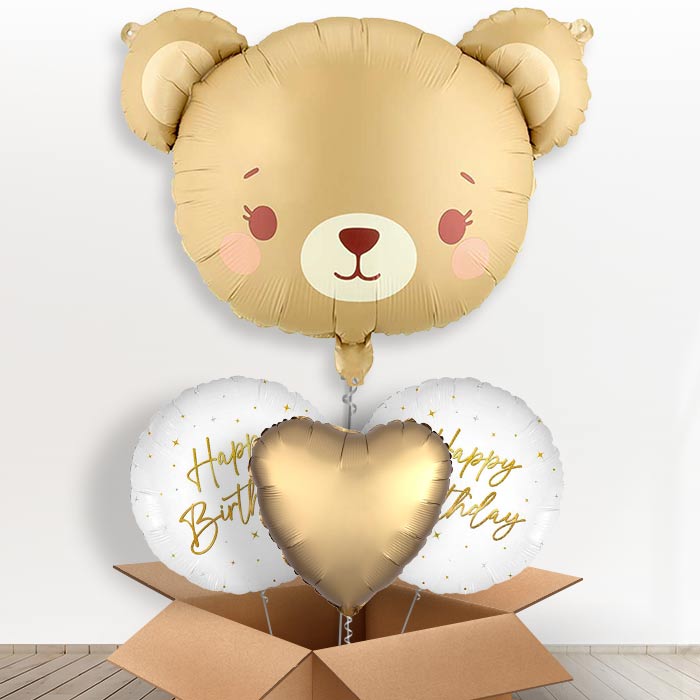 Teddy Bear Helium Balloon In a Box-1 x Giant Balloon and 2 Themed Balloons and 1 Plain Balloon