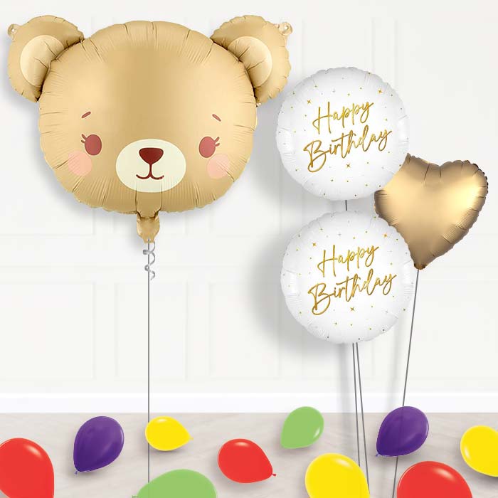 Teddy Bear Helium Balloon Bouquet-Giant Balloon + 2 Themed Balloons + 1 Plain Balloon + Mini Balloons