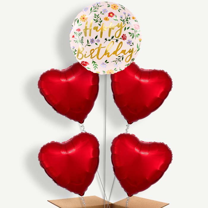 Floral Happy Birthday 5 Helium Cluster Balloons | Party Save Smile
