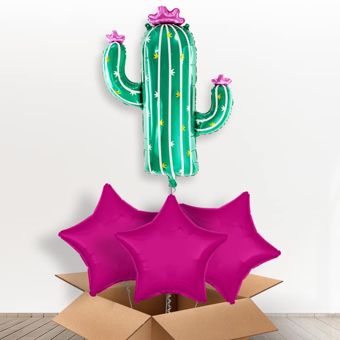 Giant Cactus Helium Balloon In a Box - With 3 Plain Balloons | Party Save Smile