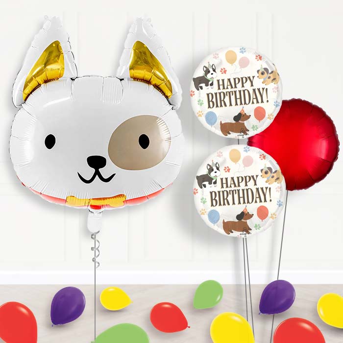 Dog with Bow Tie Balloon Bouquet Delivery-Giant Balloon + 2 Themed Balloons + 1 Plain Balloon + Mini Balloons | Party Save Smile