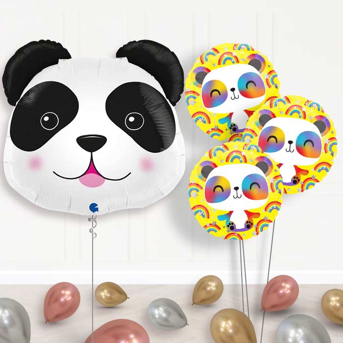 Panda Head Shaped Balloon Bouquet Delivery - 1 x Giant Balloon with Themed Bouquet and Latex | Party Save Smile