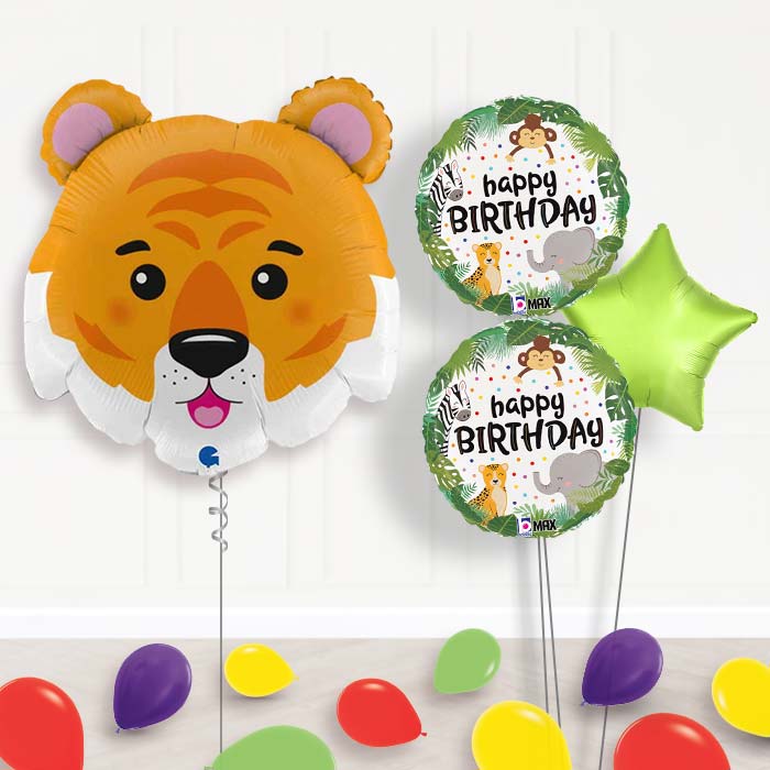 Tiger Head Shaped Balloon Bouquet Delivery-Giant Balloon + 2 Themed Balloons + 1 Plain Balloon + Mini Balloons