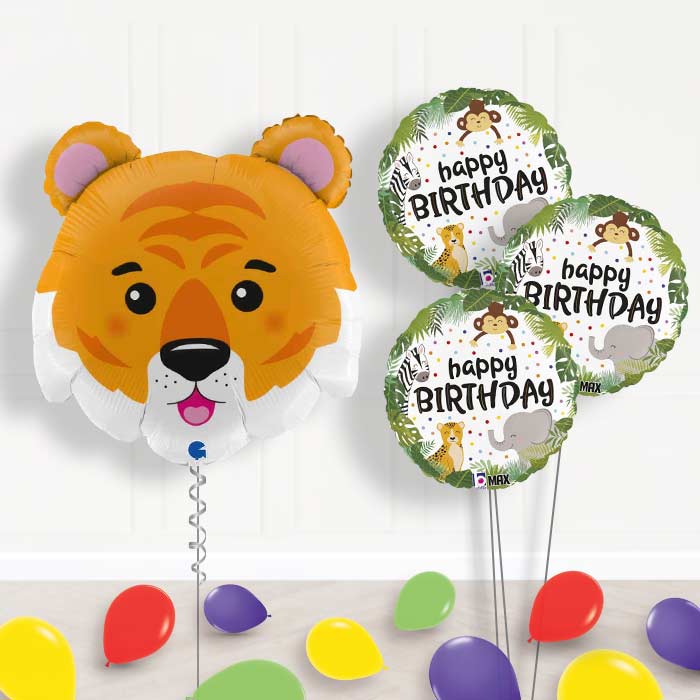 Tiger Head Shaped Balloon Bouquet Delivery - 1 x Giant Balloon with Themed Bouquet and Latex | Party Save Smile