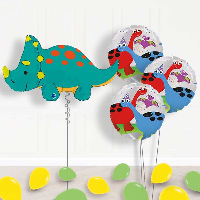 Green Triceratops Shaped Balloon Bouquet Delivery - 1 x Giant Balloon with Themed Bouquet and Latex | Party Save Smile
