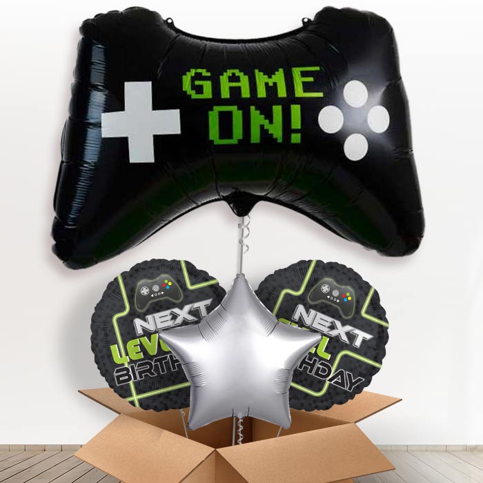 Game Controller Game on Helium Balloon in a Box-1 x Giant Balloon and 2 Themed Balloons and 1 Plain Balloon
