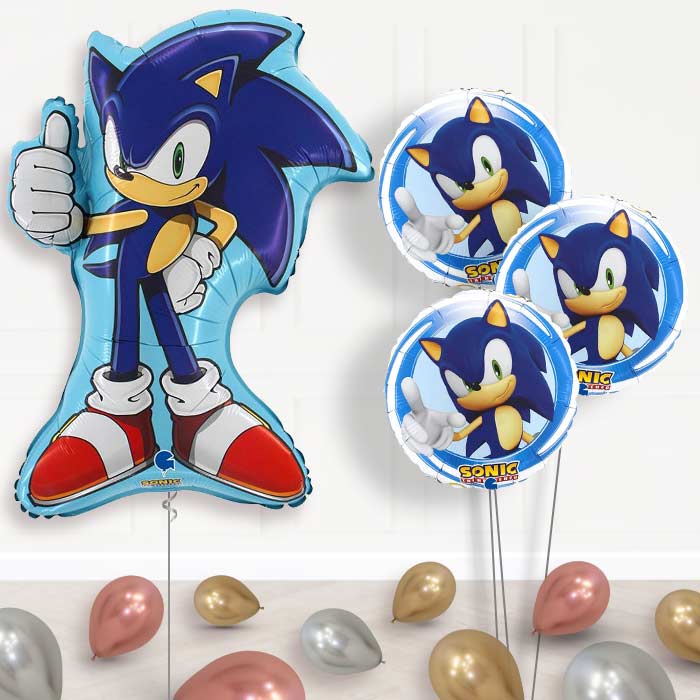 Shaped Sonic the Hedgehog Balloon Bouquet Delivery - 1 x Giant Balloon with Themed Bouquet and Latex | Party Save Smile