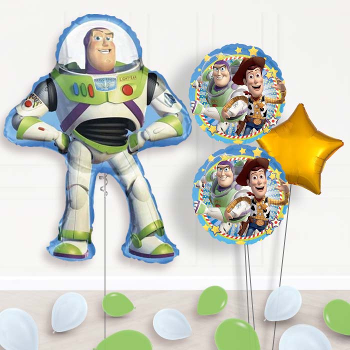 Giant Buzz Lightyear Shaped Balloon Bouquet Delivery-Giant Balloon + 2 Themed Balloons + 1 Plain Balloon + Mini Balloons