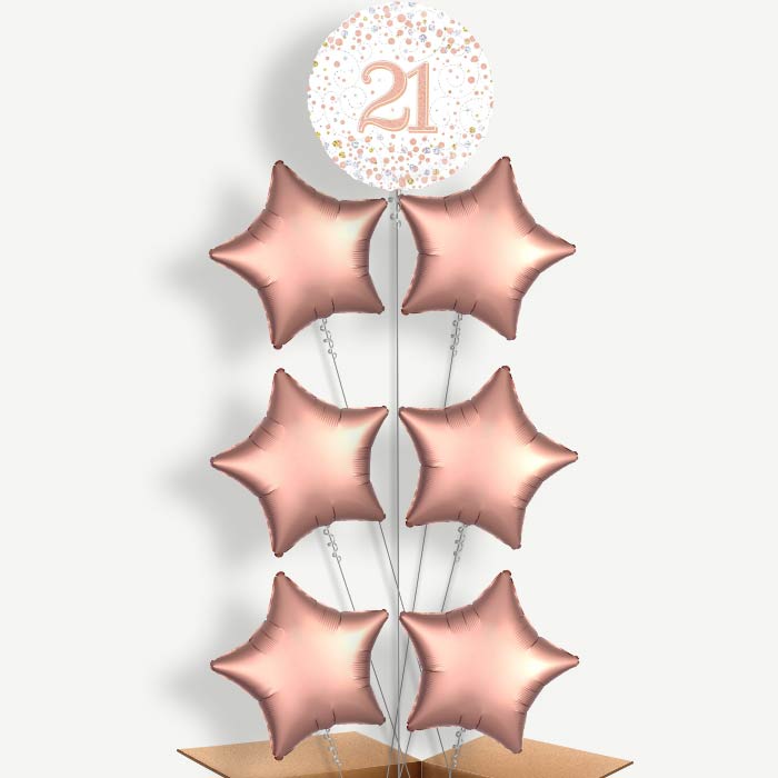 Rose Gold & White 21st Birthday Helium Balloon Arrangement | Party Save Smile