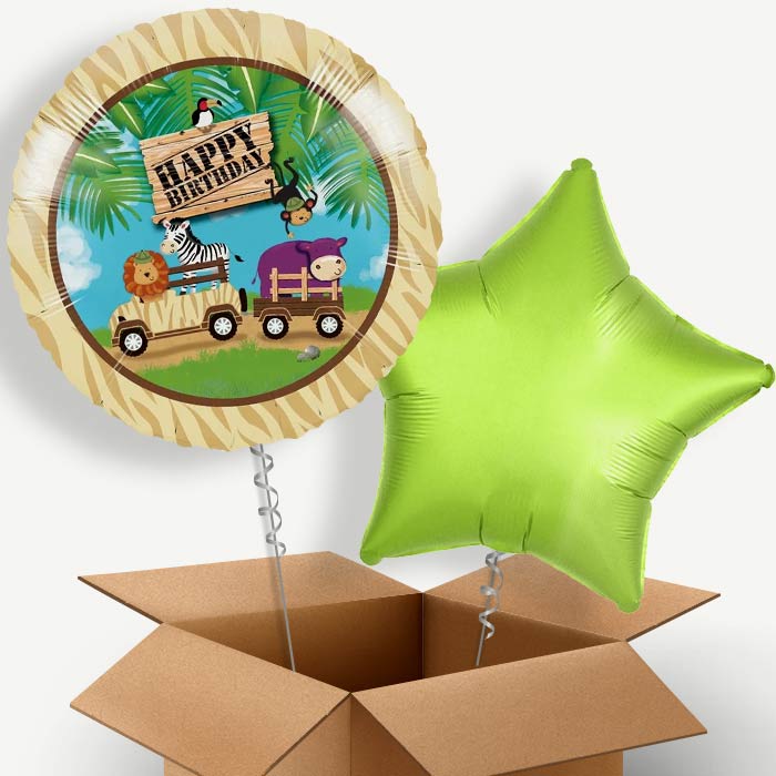 Safari Animal Happy Birthday Helium Balloon Couple | Party Save Smile