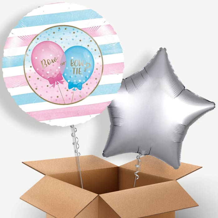 Bow or Bowtie Gender Reveal Helium Balloon Duo | Party Save Smile