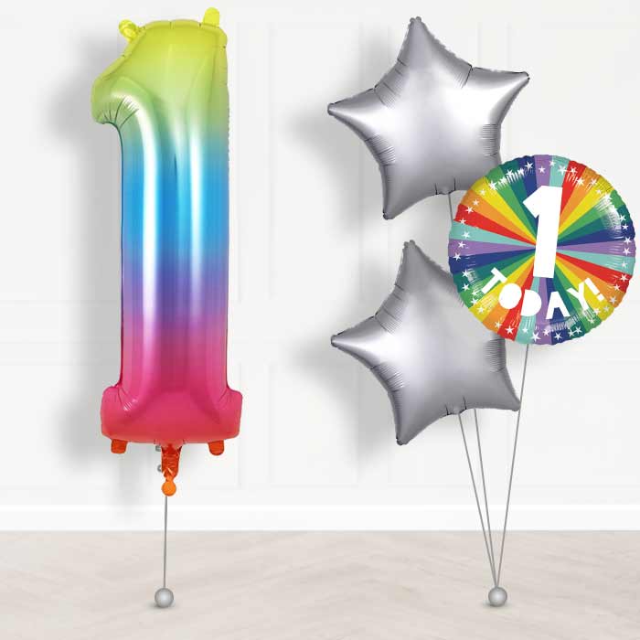 Age 1 1st Birthday Rainbow Balloon Package - Giant Numbers and 3 Balloons | Party Save Smile