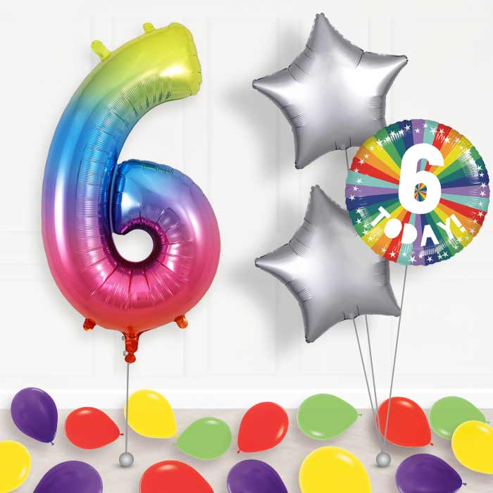 Age 6 6th Birthday Rainbow Balloon Package - Package | Party Save Smile