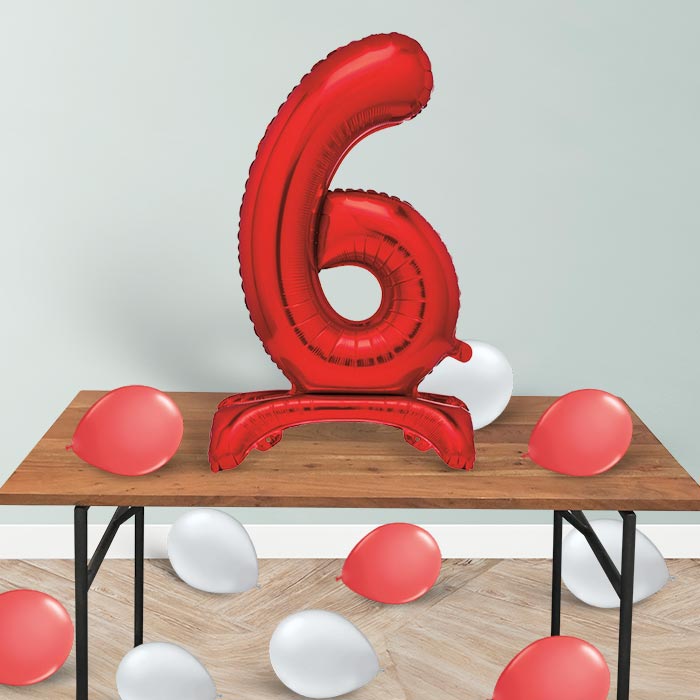 Red Number 0-9 Birthday Inflated Standing Balloon Decoration - Number 9 | Party Save Smile