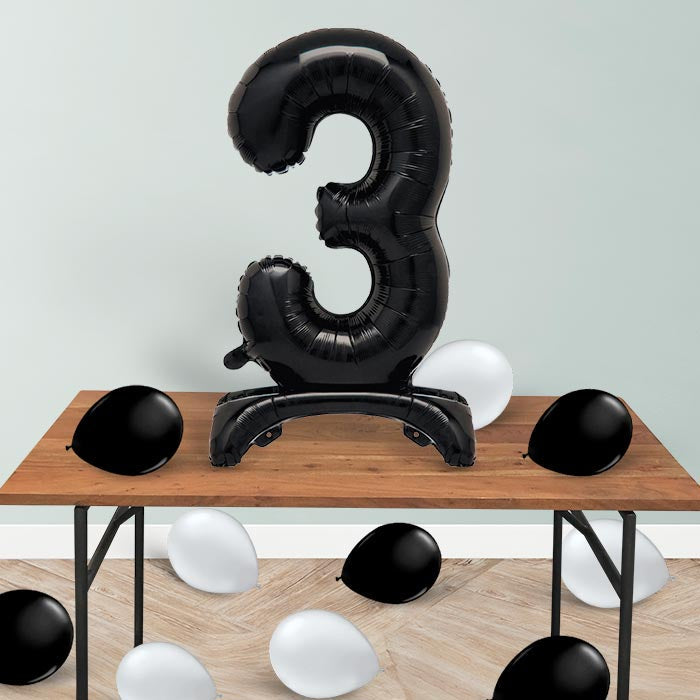 Black Numbers 0-9 Birthday Inflated Standing Balloon - Number 9 | Party Save Smile