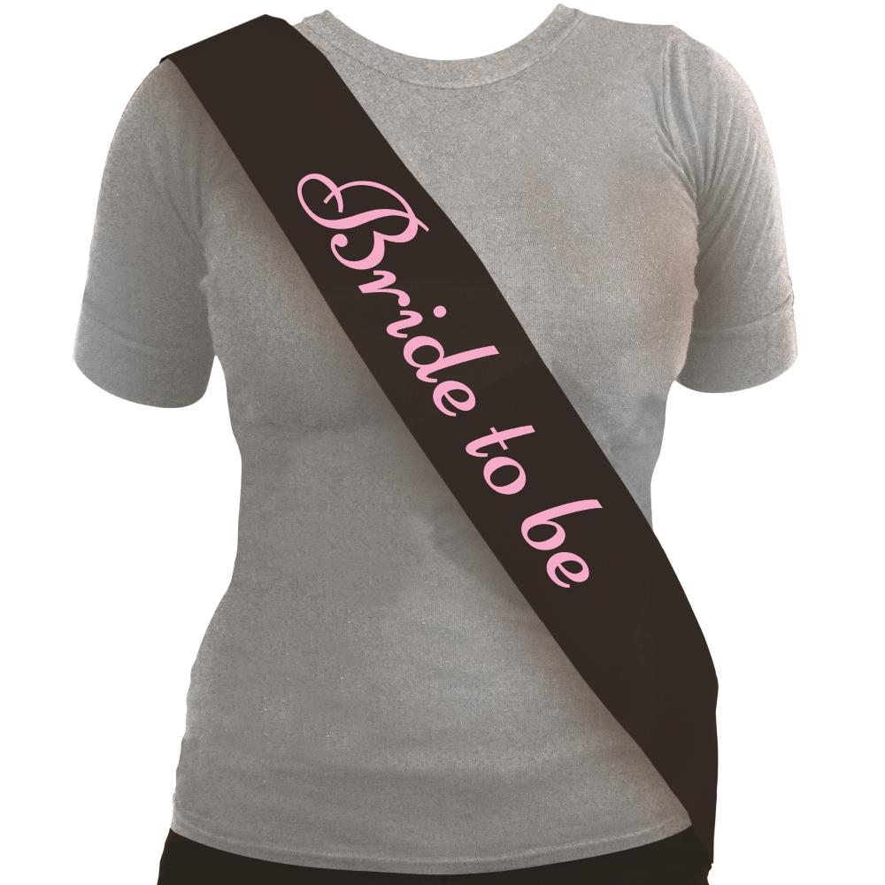 Bride to Be Black Sash w/ Pink Text | Party Save Smile