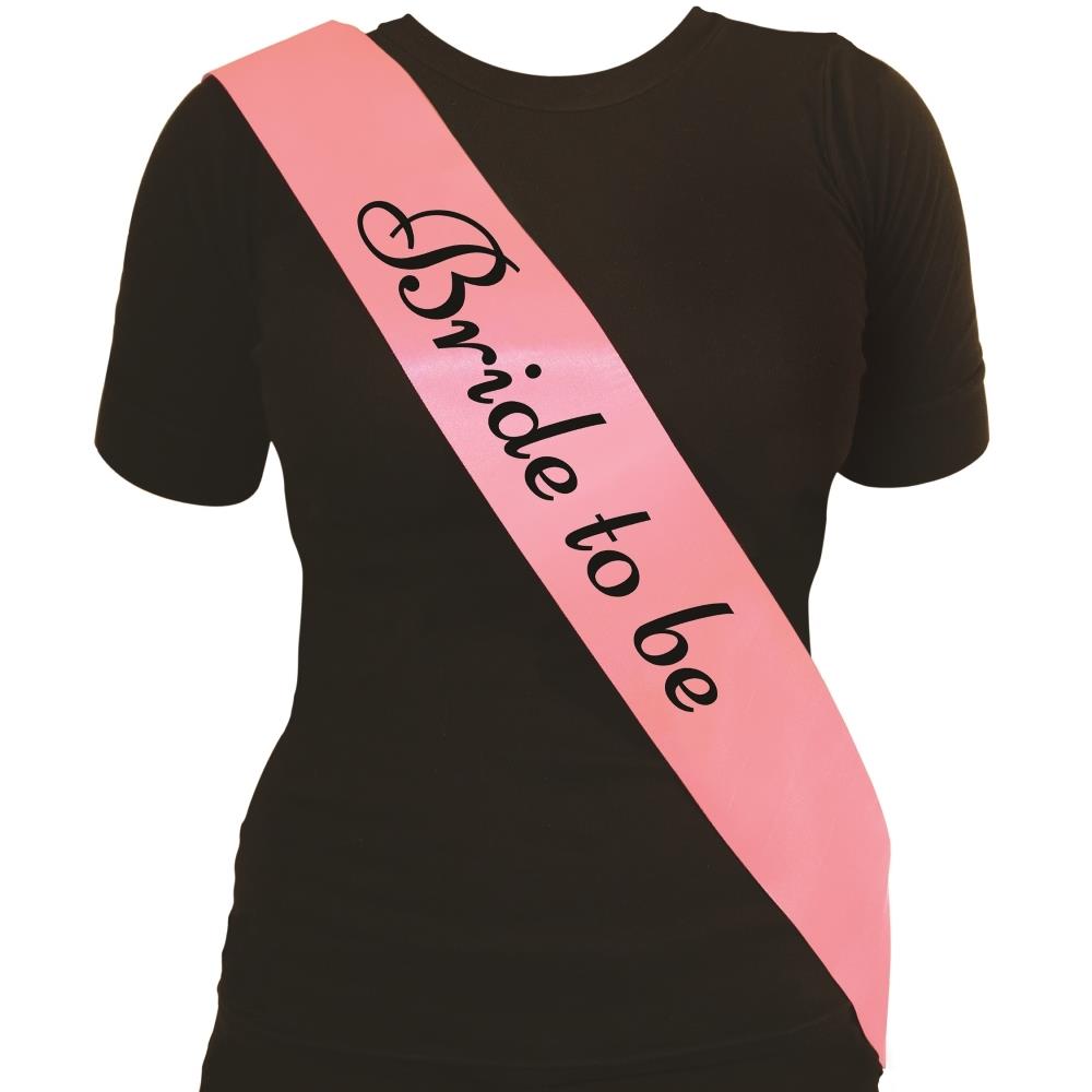 Hen Party Bride to Be Pink Sash w/ Black Text | Party Save Smile