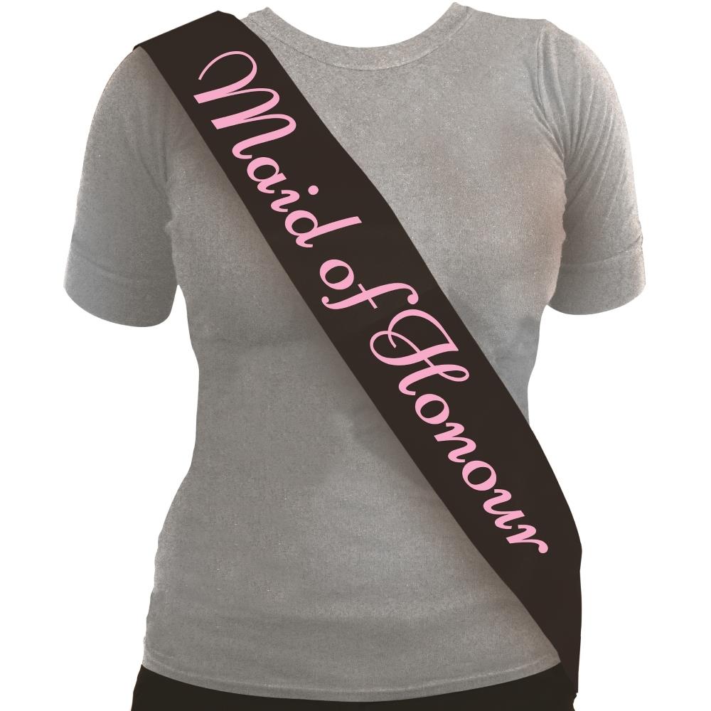 Maid of Honour Black Sash w/ Pink Text | Party Save Smile