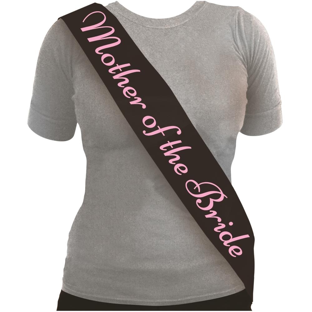 Mother of the Bride Black Sash w/ Pink Text | Party Save Smile