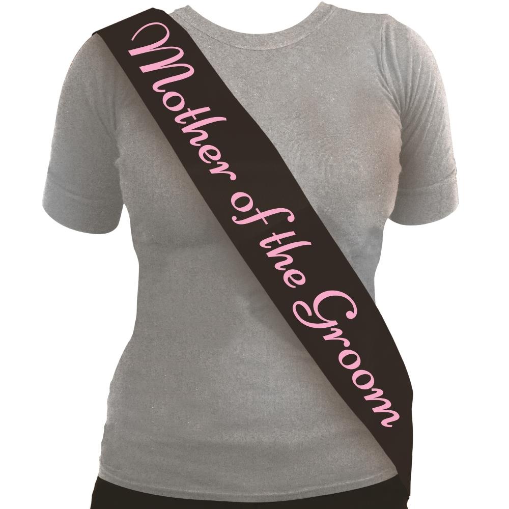 Black Mother of the Groom Sash with Pink Text | Party Save Smile