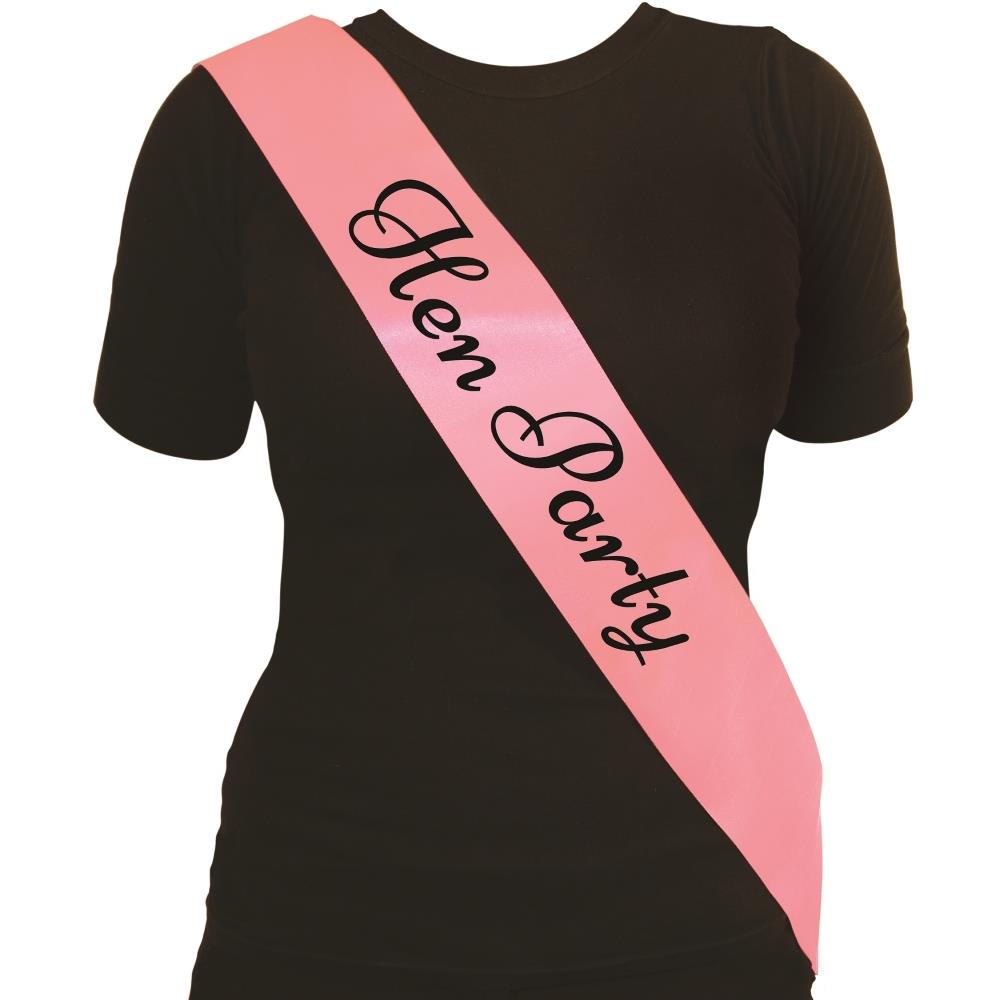 Hen Party Pink Sash w/ Black Text | Party Save Smile