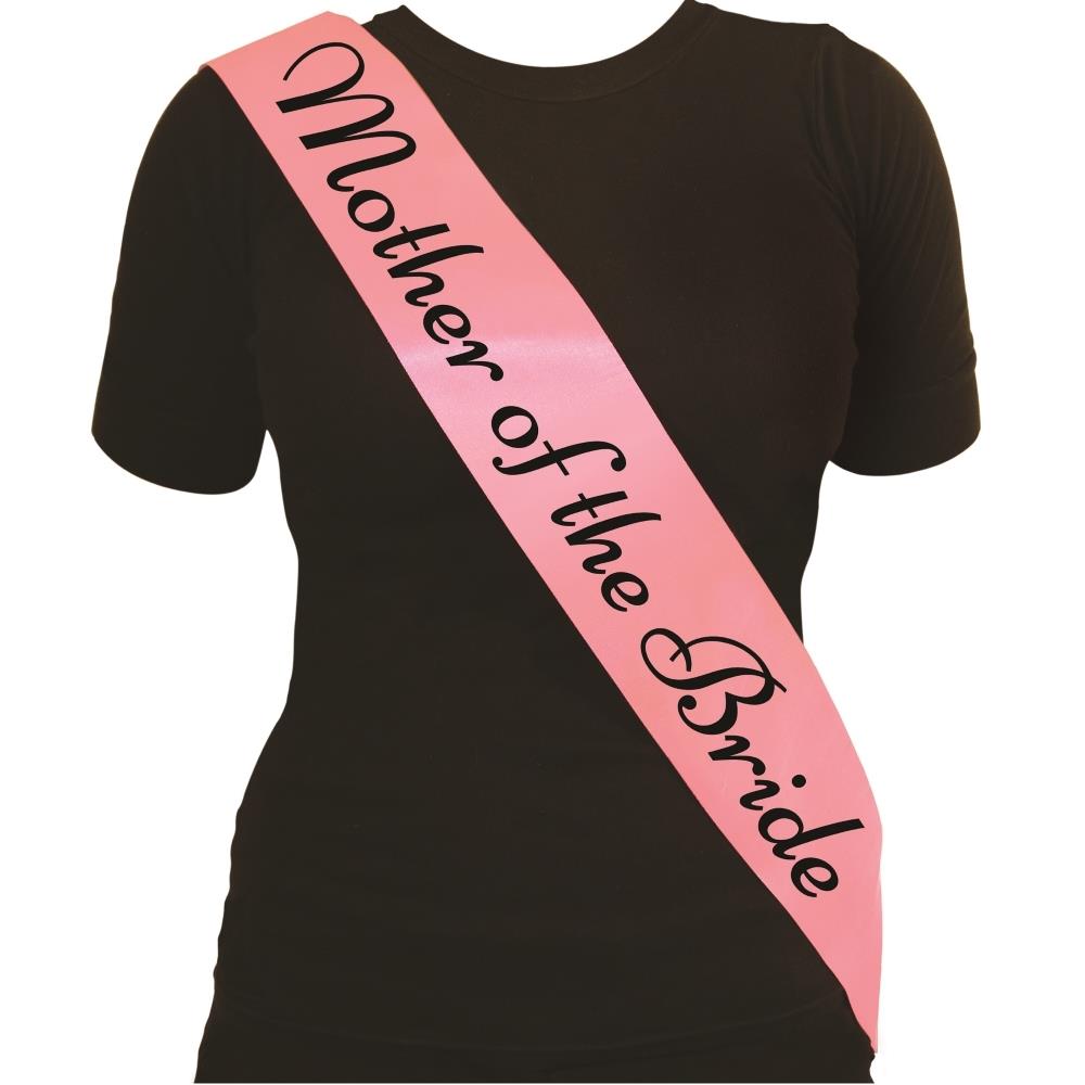 Mother of the Bride Pink Sash w/ Black Text | Party Save Smile