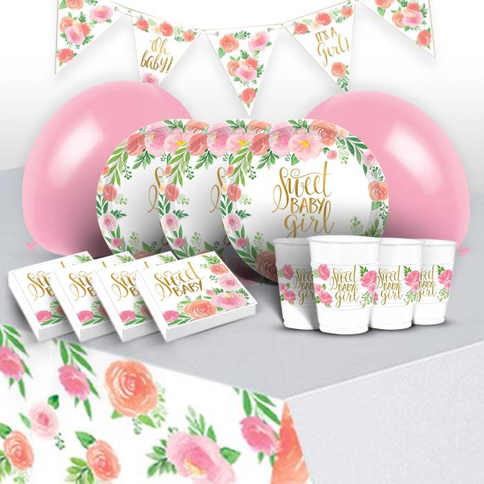Floral Girl Baby Shower Party Pack: Kit with Decorations | Party Save Smile