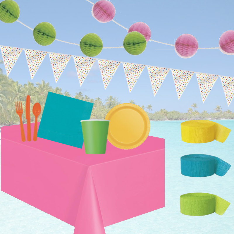 Bright Colours Garden Party Tableware and Decorations Pack | Party Save Smile