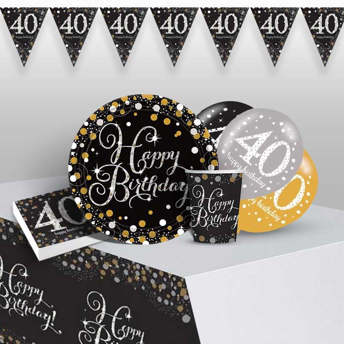 Gold Silver Black 40th Birthday Decorations Pack | Party Save Smile