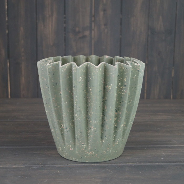 Sage Green Corrugated Bamboo Plant Pot (19cm) | Party Save Smile