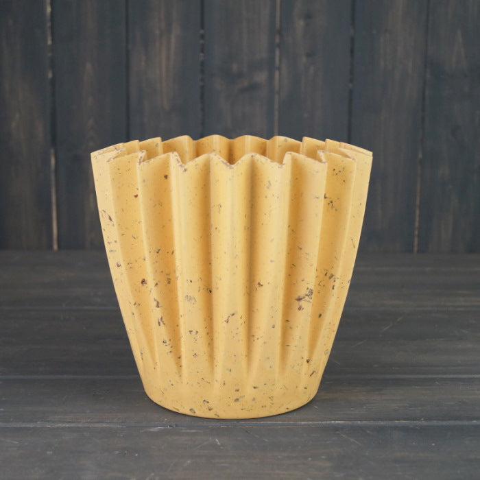 Yellow Corrugated Plant Pot Sustainable Coffee Husk (19cm) | Party Save Smile