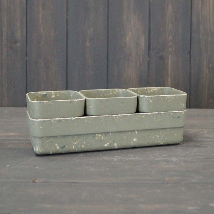 Sustainable Sage Green Terrazzo Bamboo Trio Pots with Tray | Party Save Smile