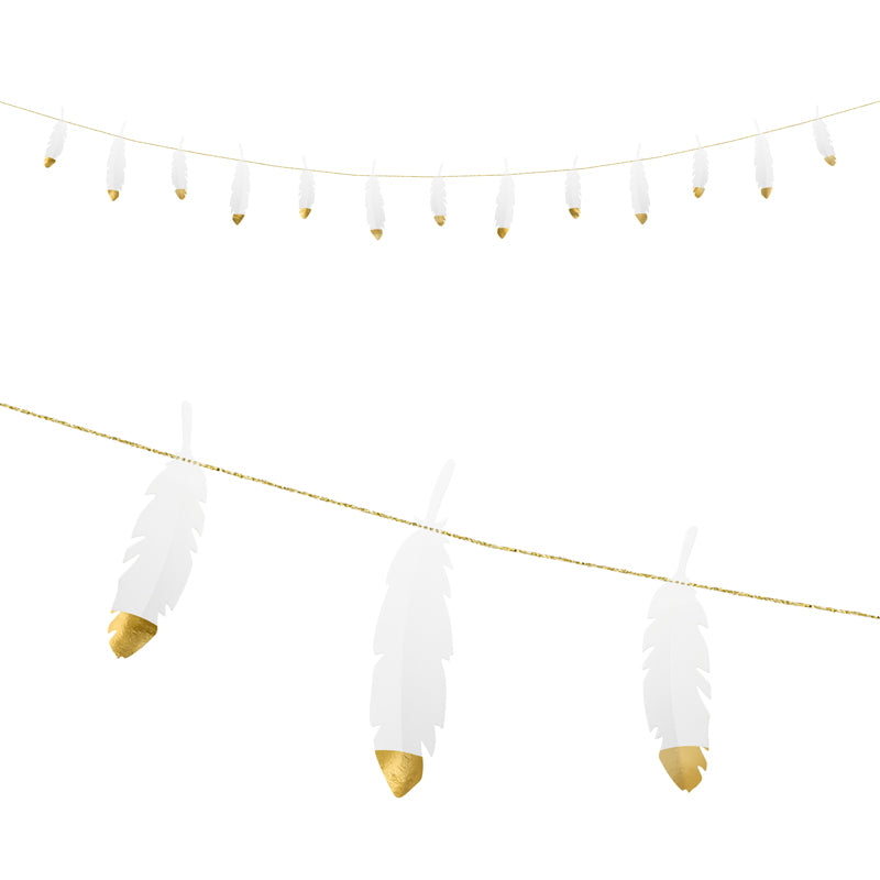 White Feathers Garland Banner Decoration 2.5 Metres | Party Save Smile