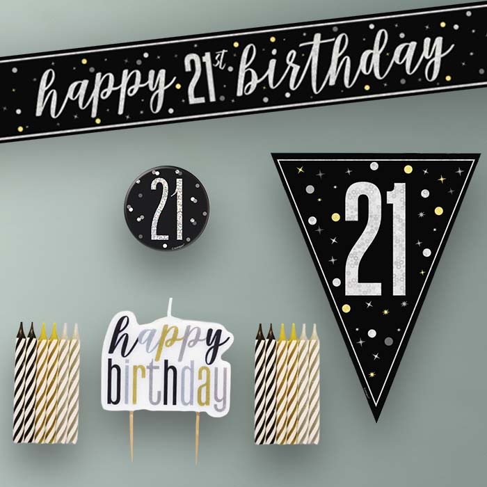 Black and Silver 21st Birthday Decoration Package