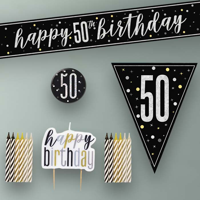 Black and Silver 50th Birthday Decoration Package