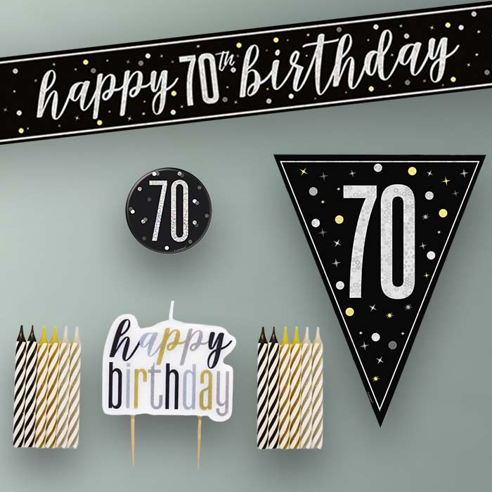 Black and Silver 70th Birthday Decoration Package