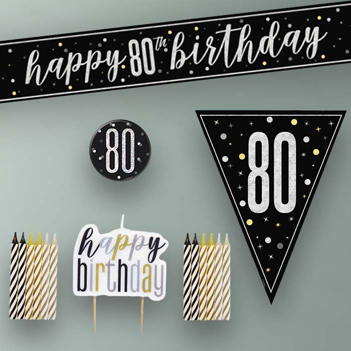 Black and Silver 80th Birthday Decoration Package
