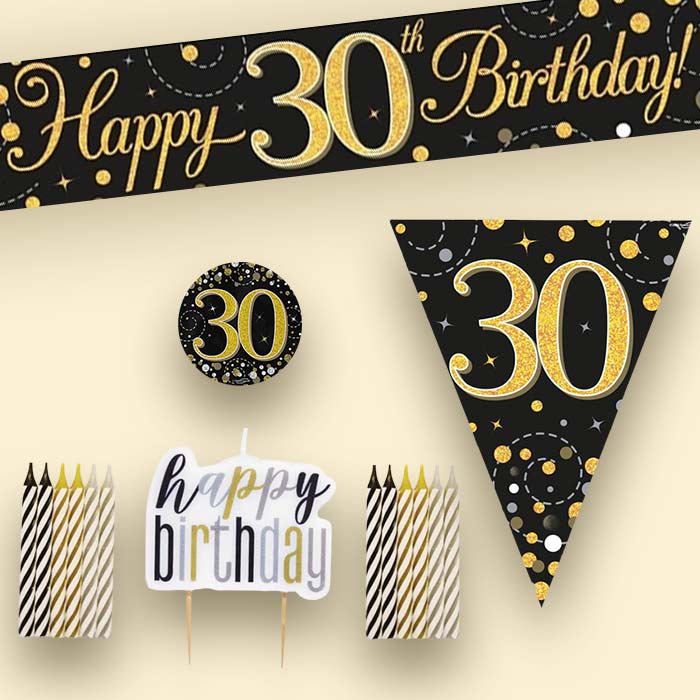 Black & Gold 30th Birthday Decoration Package