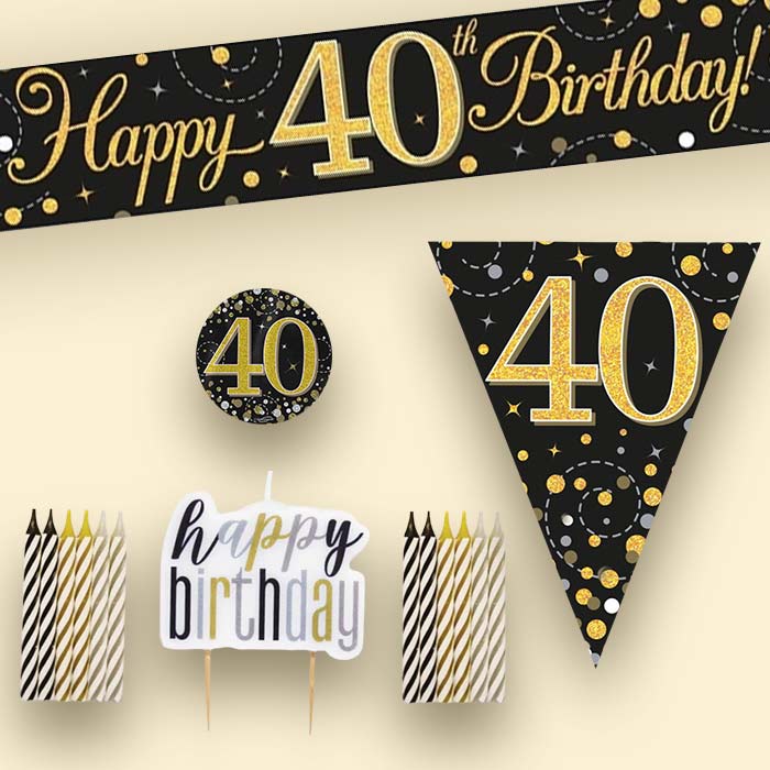 Black & Gold 40th Birthday Decoration Package