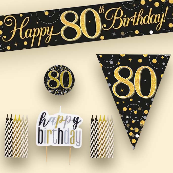 Black & Gold 80th Birthday Decoration Package