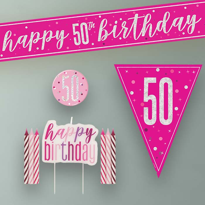 Hot Pink and Silver 50th Birthday Decoration Package