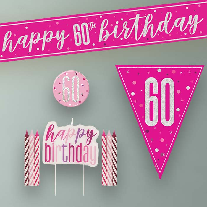 Hot Pink and Silver 60th Birthday Decoration Package