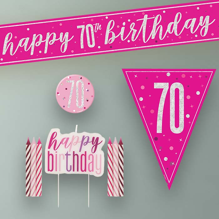Hot Pink and Silver 70th Birthday Decoration Package