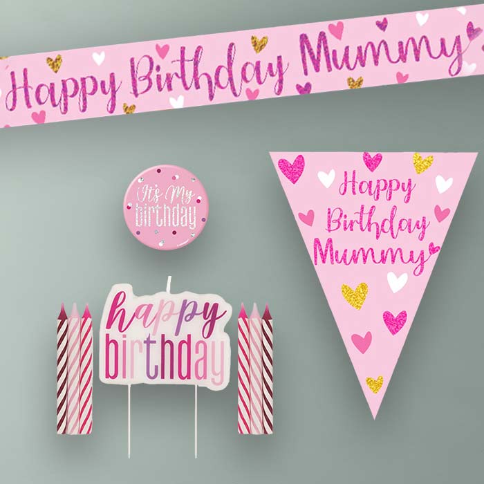 Pink Heart Mummy Birthday Decoration Package
