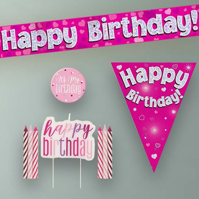 Pink Hearts Happy Birthday Decoration Package