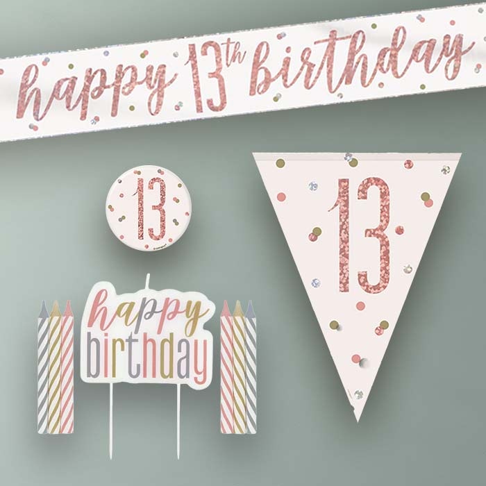 Rose Gold Holographic 13th Birthday Decoration Package