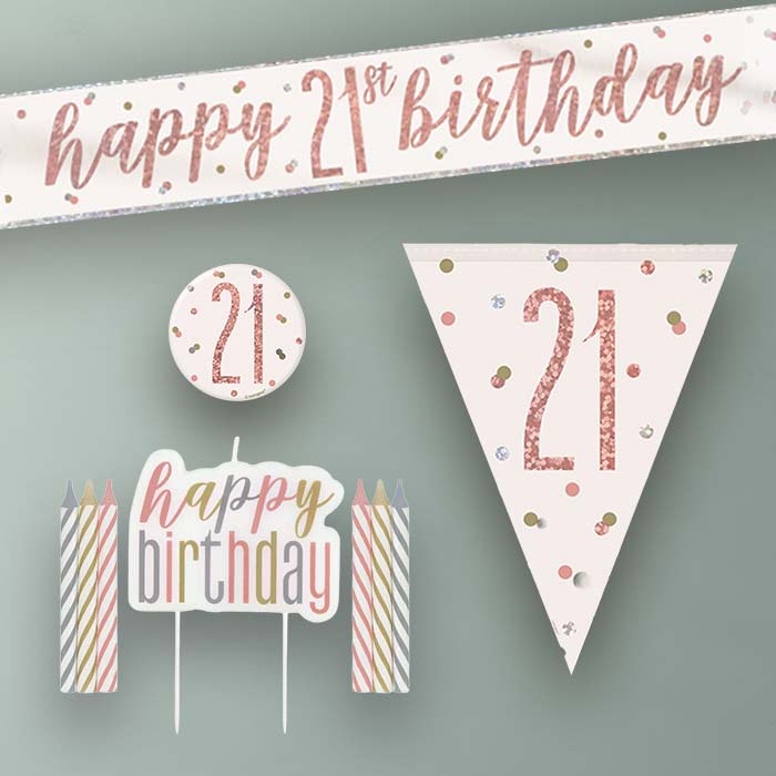 Rose Gold Holographic 21st Birthday Decoration Package