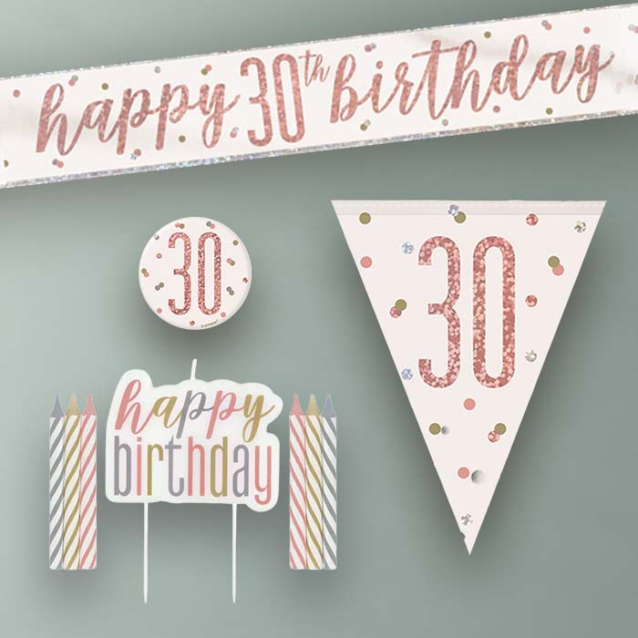 Rose Gold Holographic 30th Birthday Decoration Package